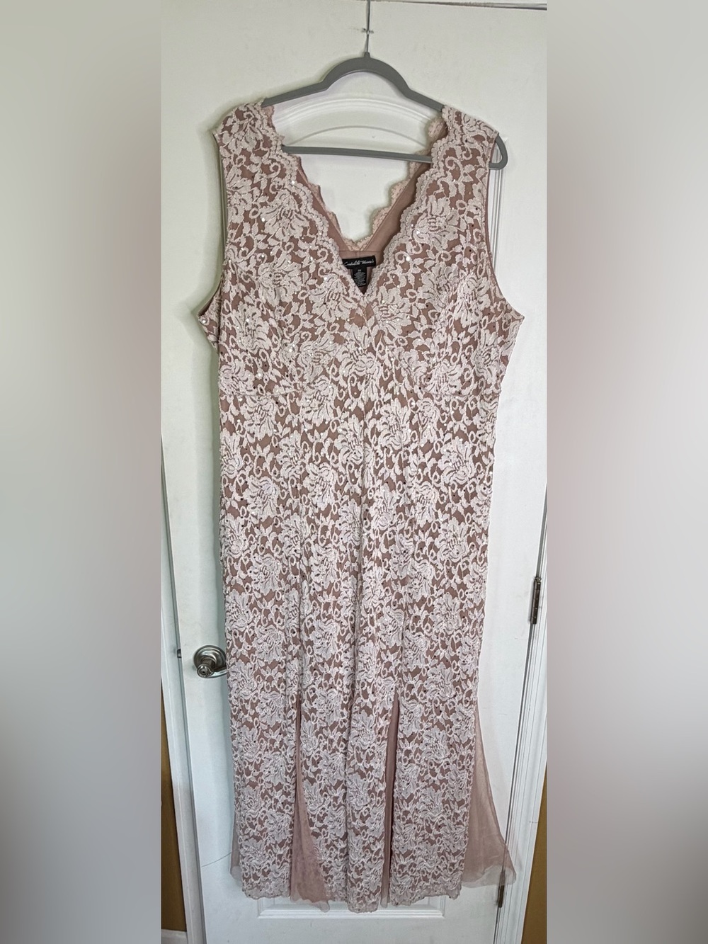 Candalite Woman’s Sleeveless Long Formal Blush W/Lace Overlay. Size 3X